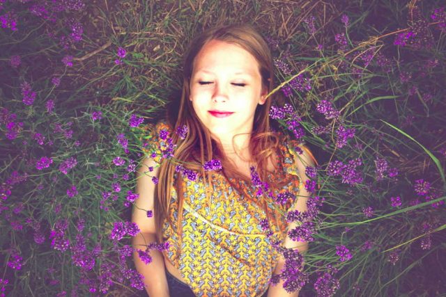 woman in lavender